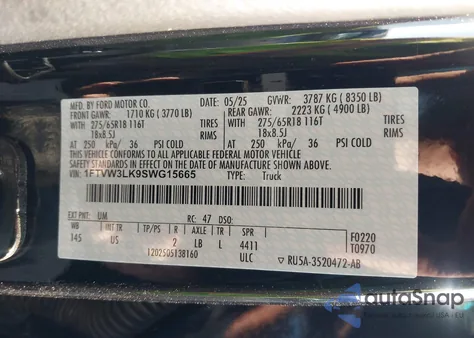 2025 Ford F-150 Lightning Xlt z USA, uszkodzony, nr VIN 1FTVW3LK9SWG15665